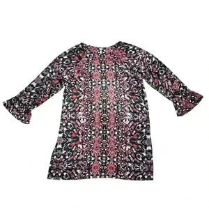 Uncle Frank Dress Black Ikat Ruffle Long Bell Sleeves
Shift Dress Size Large